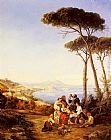 A Group Of Peasants With The Bay Of Naples Beyond by Consalvo Carelli